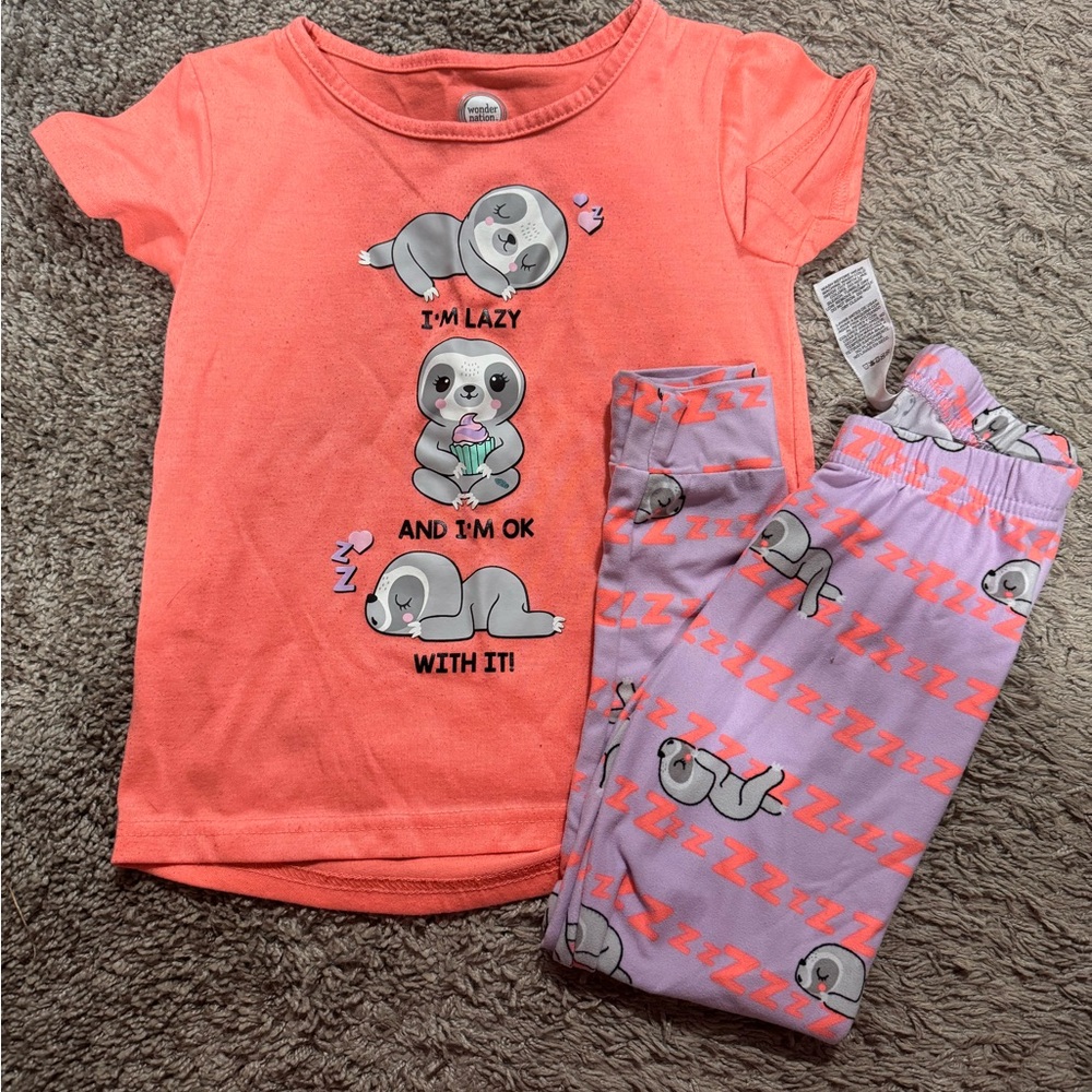 Sloth Print Kids Pajamas - Coral and Lavender